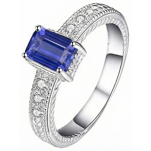 Natural Earth Mined Diamond Antique Style Ring Basket Set Emerald Cut Sapphire 2.50 Carats