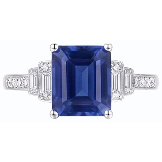 Natural Earth Mined Diamond Emerald Blue Sapphire Ring 3 Carats White Gold 14K Jewellery