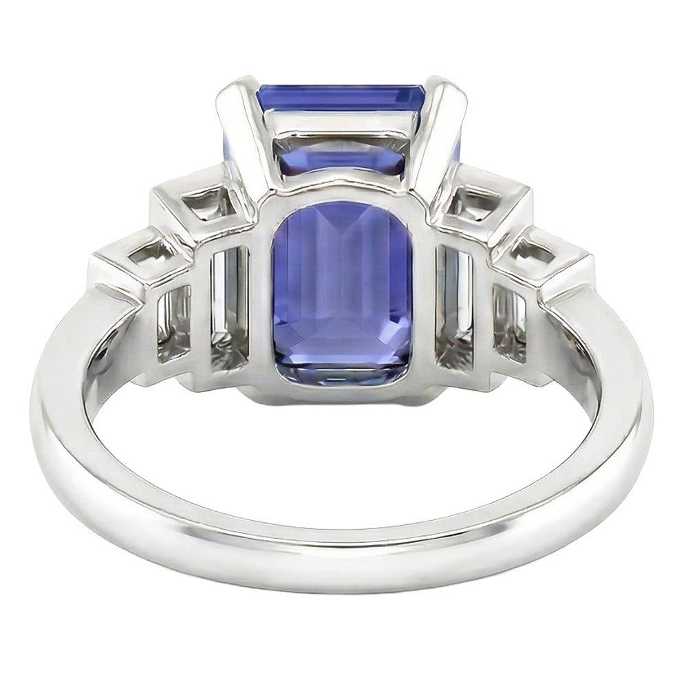 Natural Earth Mined Diamond Emerald Blue Sapphire With Baguette Accents Ring 3 Carats