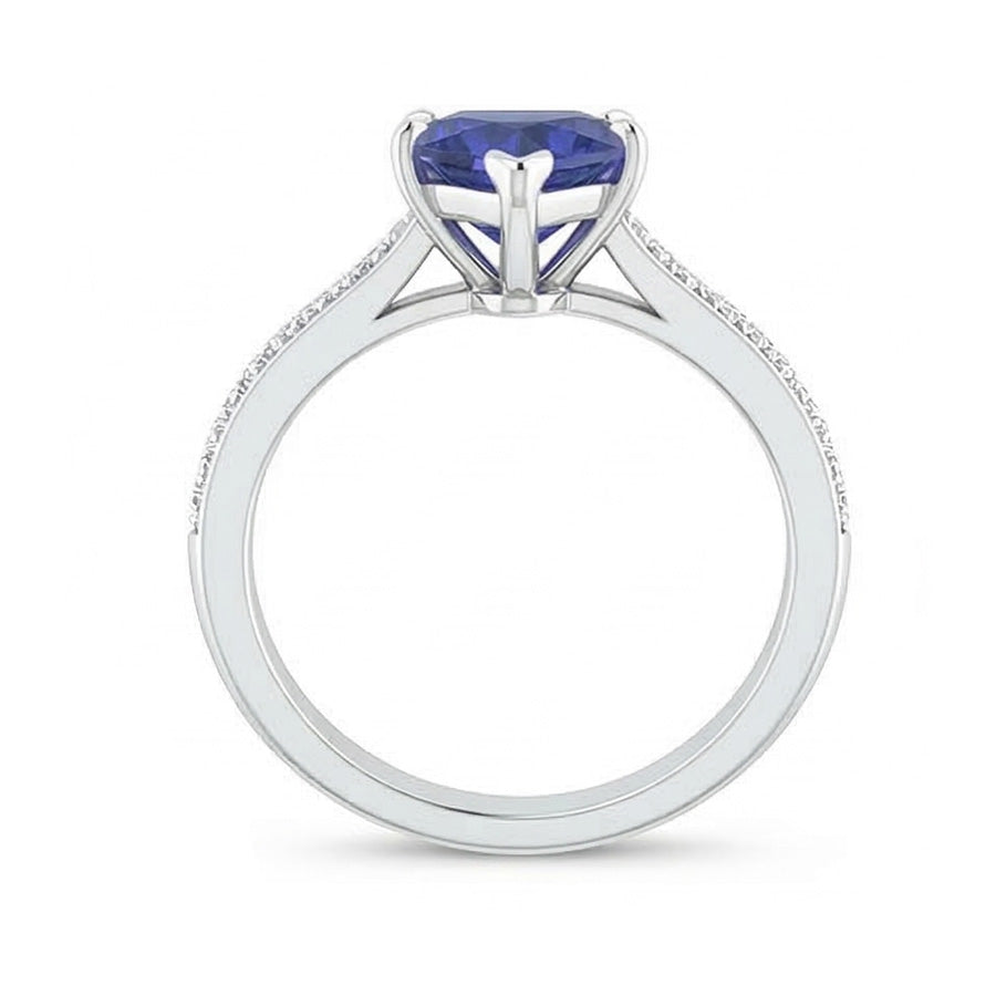 Natural Earth Mined Diamond Engagement Ring 3 Carats Gold Srilankan Sapphire Tapered Shank