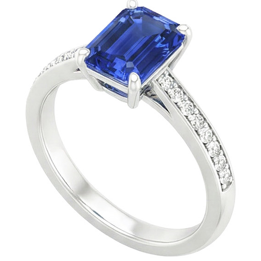 Natural Earth Mined Diamond Engagement Ring Blue Sapphire & Pave Set Diamonds 3.50 Carats