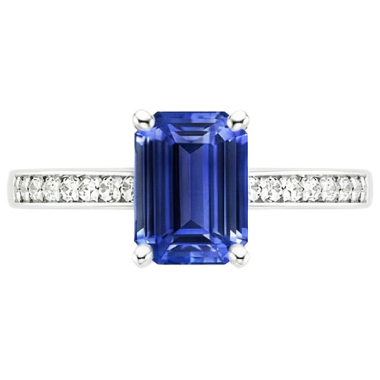 Natural Earth Mined Diamond Engagement Ring Blue Sapphire & Pave Set Diamonds 3.50 Carats