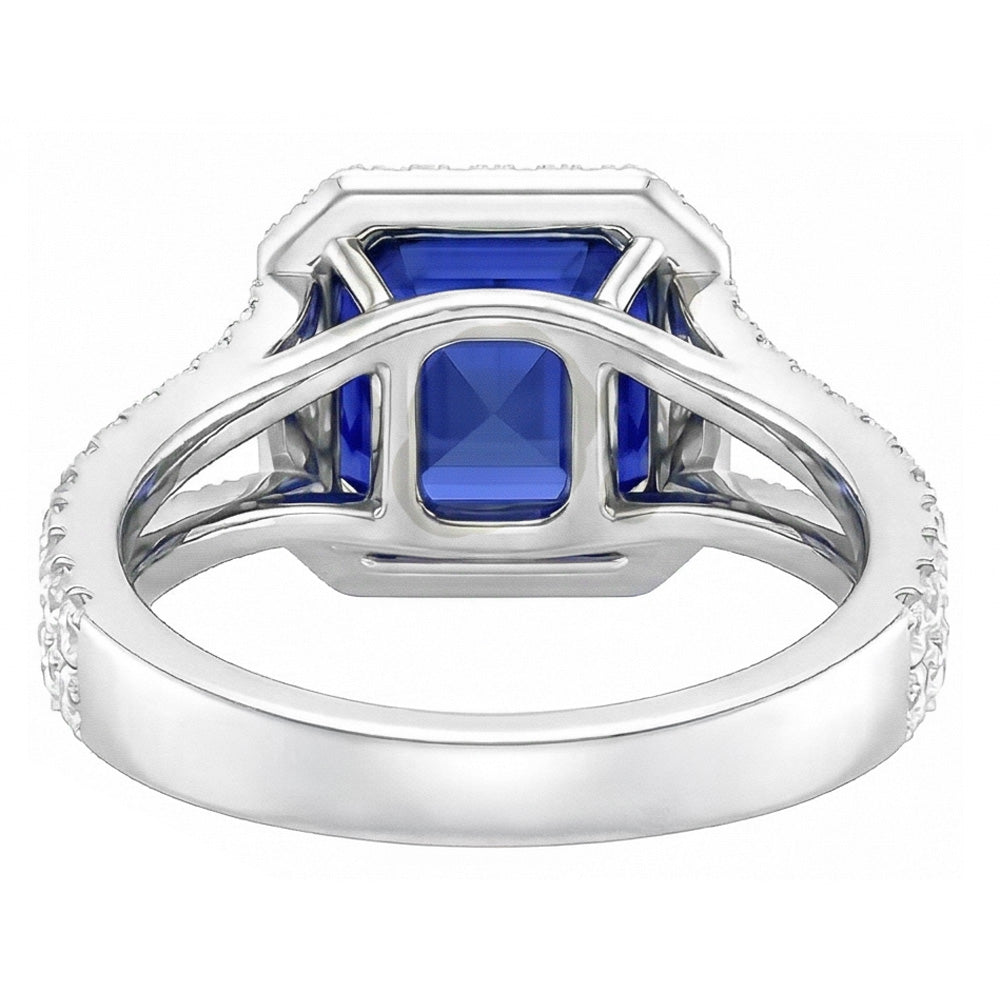 Natural Earth Mined Diamond Engagement Ring Halo Asscher Sapphire Gold Split Shank 4 Carat