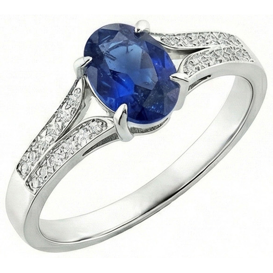 Natural Earth Mined Diamond Engagement Ring Oval Blue Sapphire Split Shank 3.50 Carats New