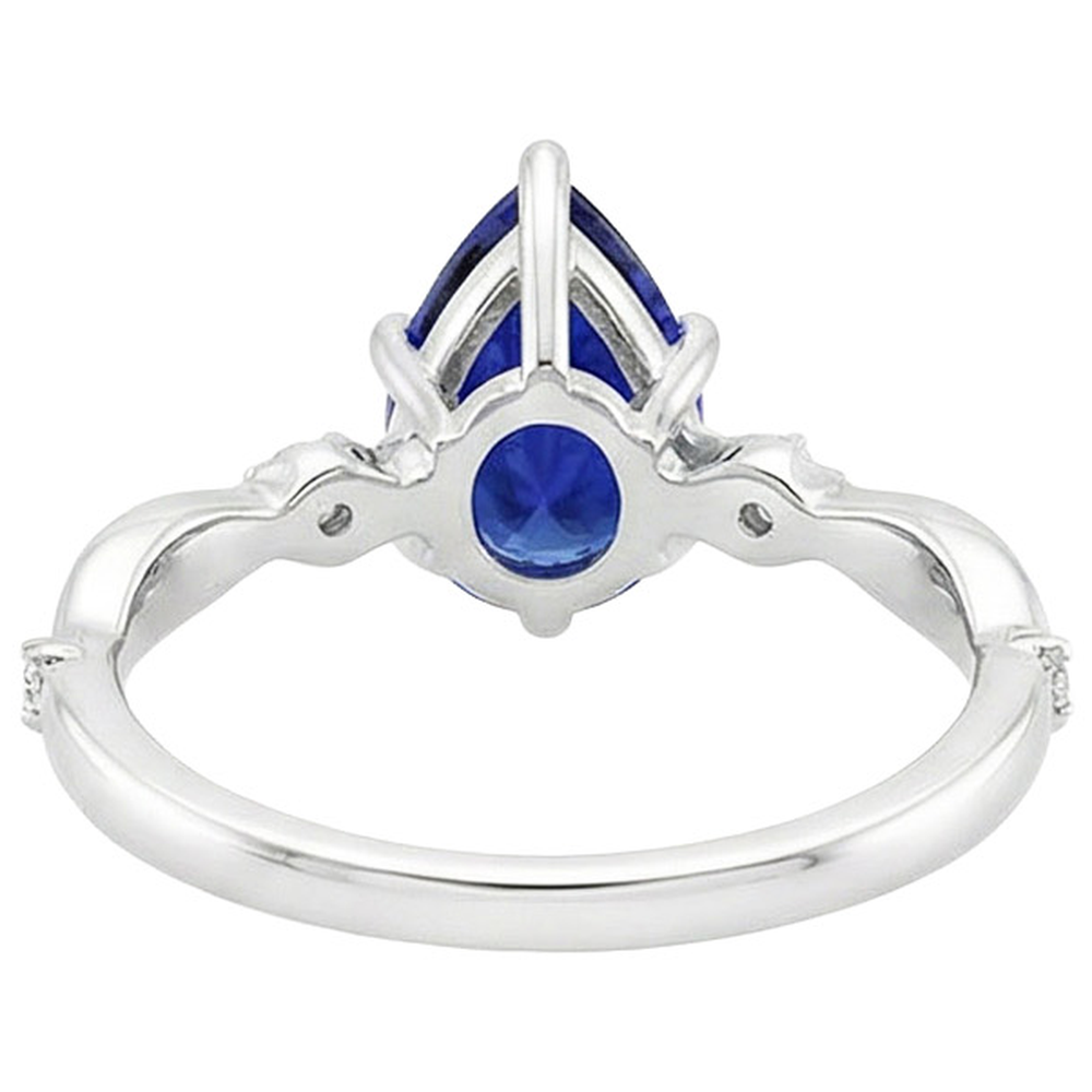 Natural Earth Mined Diamond Engagement Ring Twist Style Pear Blue Sapphire 3 Carats