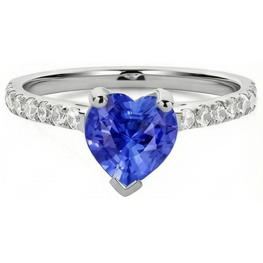Natural Earth Mined Diamond Engagement Srilanka Sapphire Ring Scallop Set Accents 3 Carats