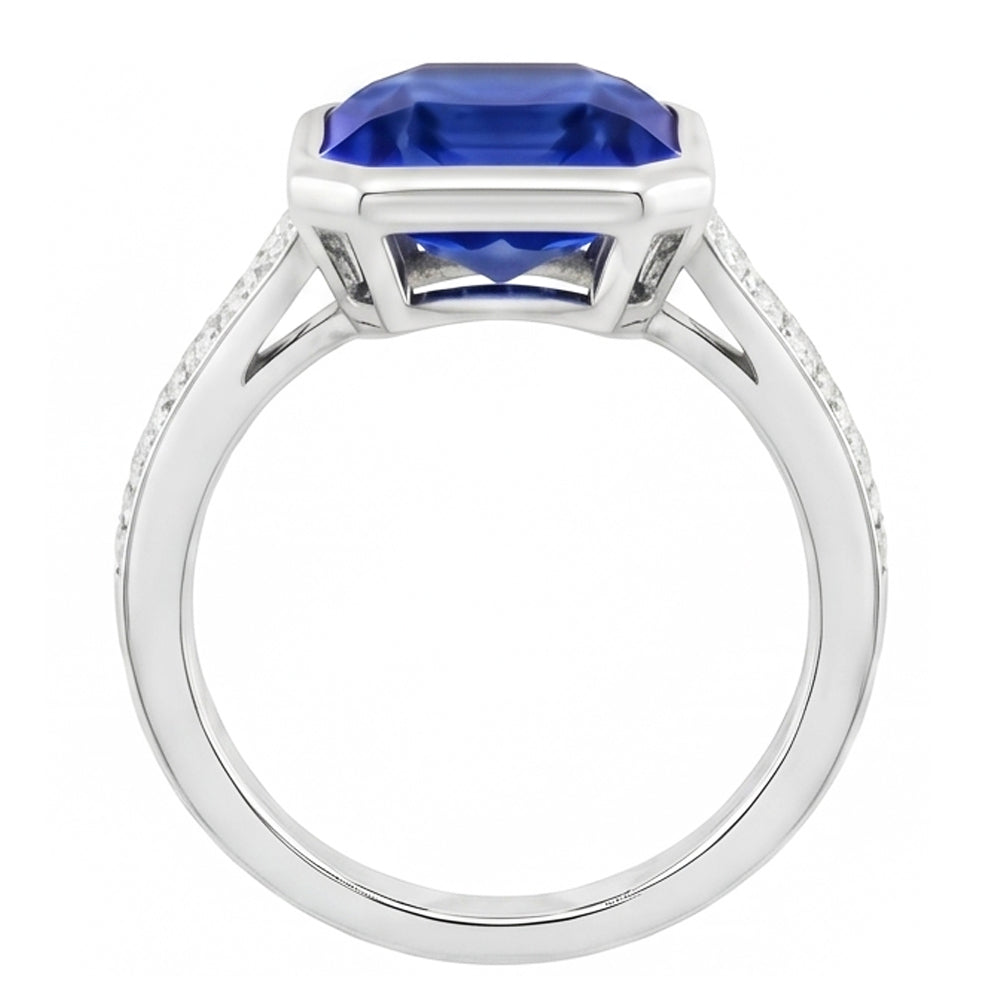 Natural Earth Mined Diamond Gemstone Jewellery Bezel Set Radiant Blue Sapphire Ring 3 Carats