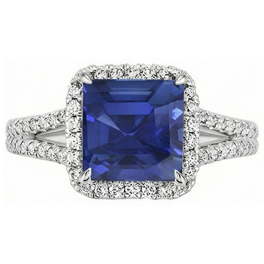Natural Earth Mined Diamond Gemstone Ring 5 Carats Halo Blue Sapphire Gold Jewellery