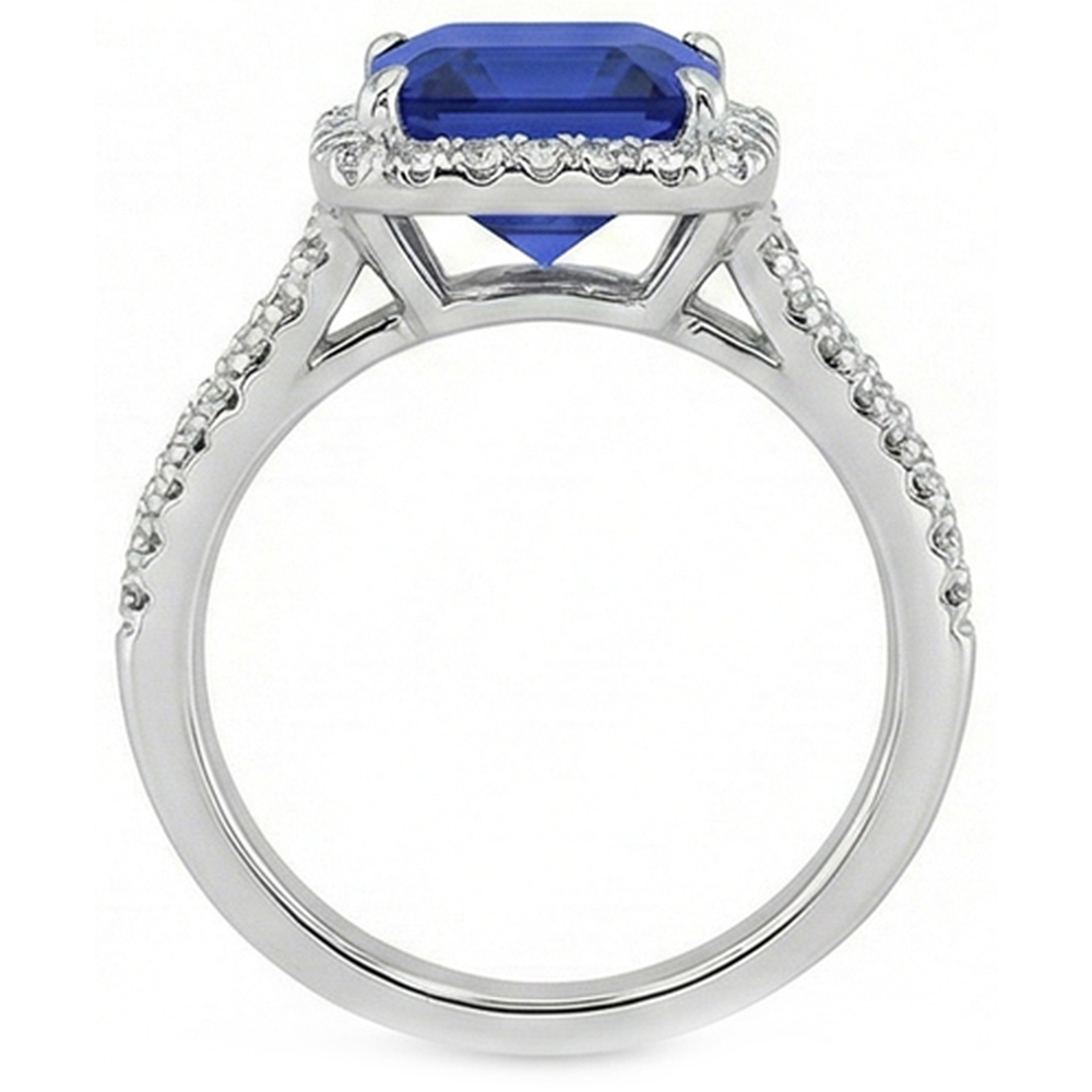 Natural Earth Mined Diamond Gemstone Ring 5 Carats Halo Blue Sapphire Gold Jewellery