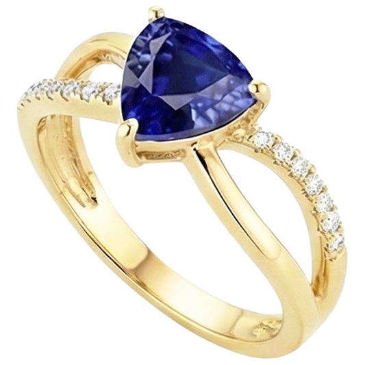 Natural Earth Mined Diamond Gemstone Ring Trillion Shape Sapphire Split Shank 2.50 Carats