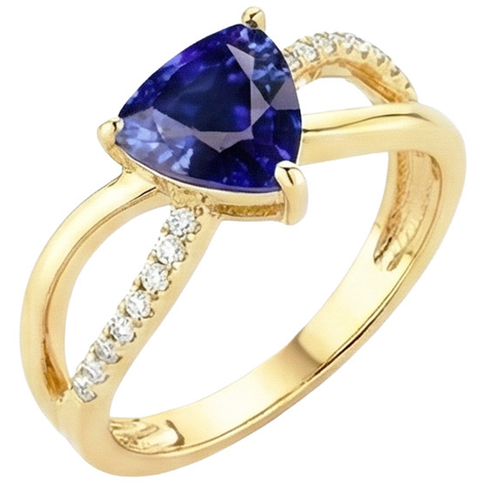 Natural Earth Mined Diamond Gemstone Ring Trillion Shape Sapphire Split Shank 2.50 Carats