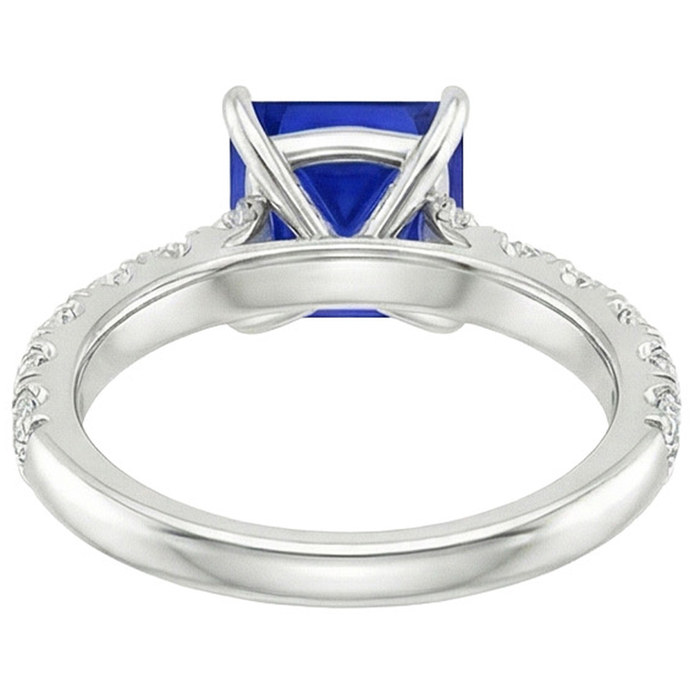 Natural Earth Mined Diamond Gold Ring Prong Set Sri Lankan Sapphire With Accents 6 Carats
