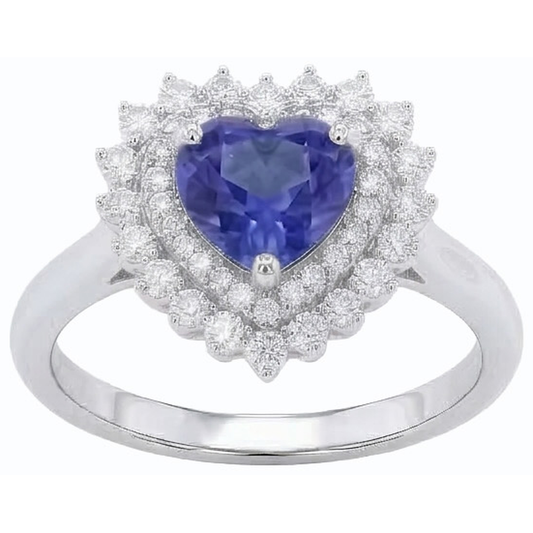 Natural Earth Mined Diamond Halo Heart Blue Sapphire Ring 3 Carat Star Style