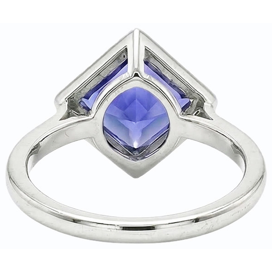 Natural Earth Mined Diamond Halo Princess Blue Sapphire Ring 3 Carats Gold Pyramid Style