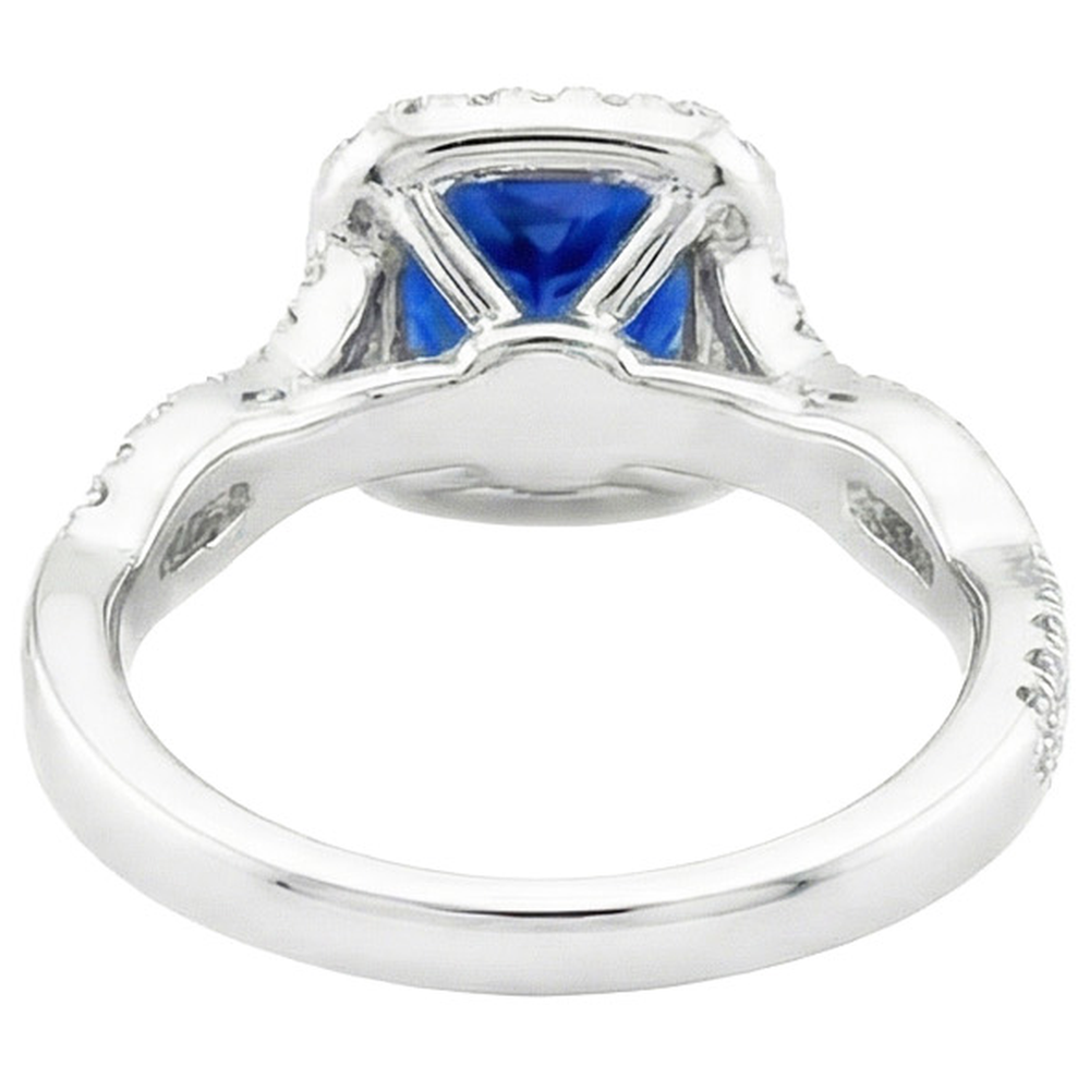 Natural Earth Mined Diamond Halo Ring Cushion Blue Sapphire Pave Set Accented 3.25 Carats