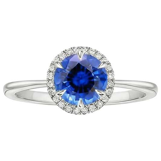 Natural Earth Mined Diamond Halo Ring White Gold Ceylon Sapphire Prong Set 2.50 Carats