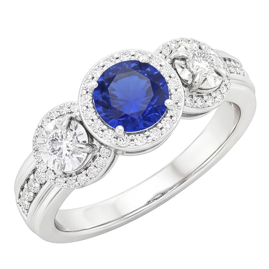Natural Earth Mined Diamond Halo Round Blue Sapphire Ring 5 Carats Ladies Jewellery