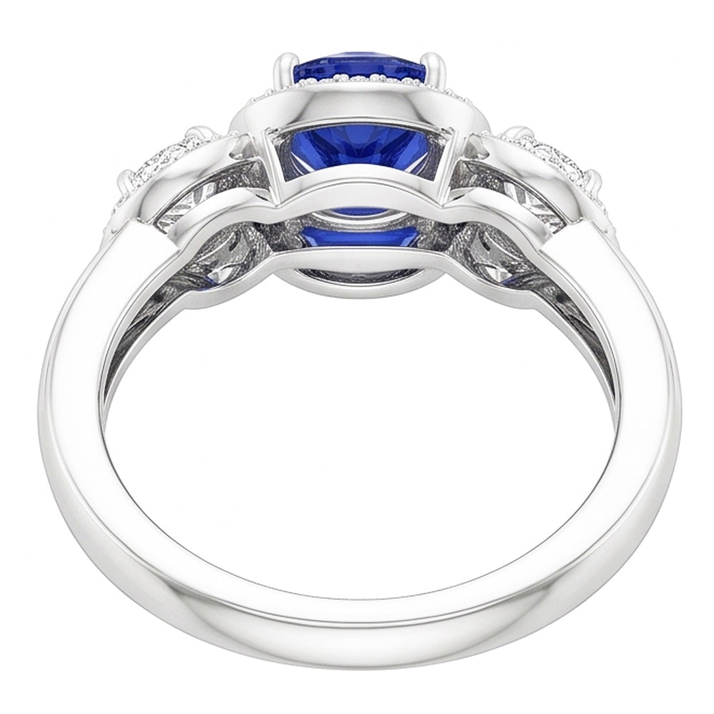 Natural Earth Mined Diamond Halo Round Blue Sapphire Ring 5 Carats Ladies Jewellery