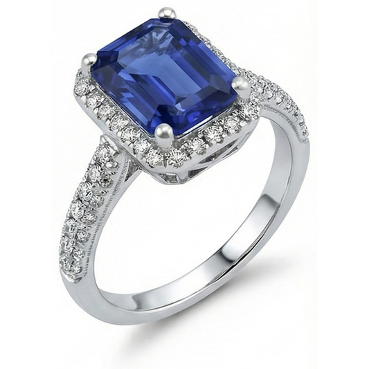 Natural Earth Mined Diamond Halo Wedding Ring Emerald Sri Lankan Sapphire 4 Carats