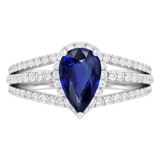 Natural Earth Mined Diamond Halo Wedding Ring Pear Blue Sapphire 2.50 Carats