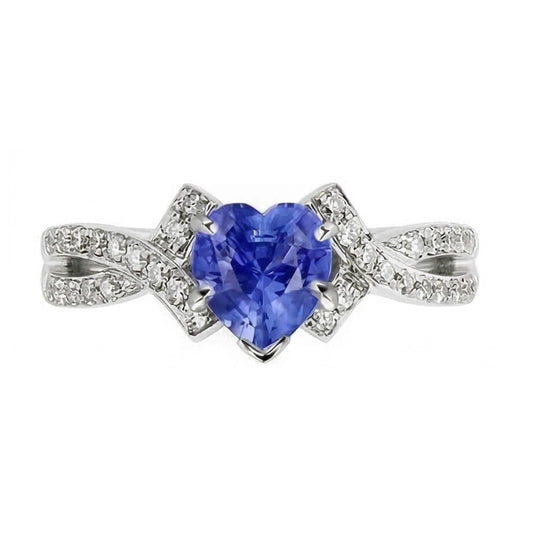 Natural Earth Mined Diamond Heart Cut Sapphire Ring Twisted Shank Jewellery 2.50 Carats