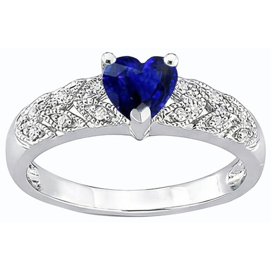 Natural Earth Mined Diamond Heart Halo Blue Sapphire Ring 2.50 Carats Leaf Style Jewellery