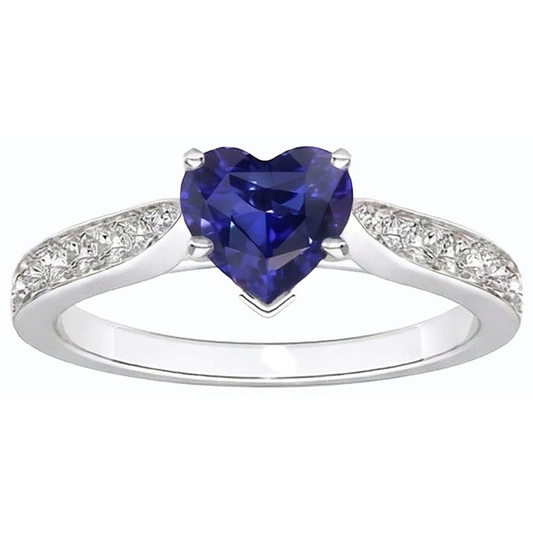 Natural Earth Mined Diamond Jewellery Heart Ceylon Sapphire Ring 2.50 Carats Accented