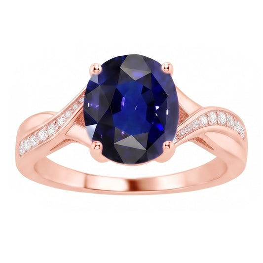 Natural Earth Mined Diamond Jewellery Oval Cut Deep Blue Sapphire Ring 3 Carats