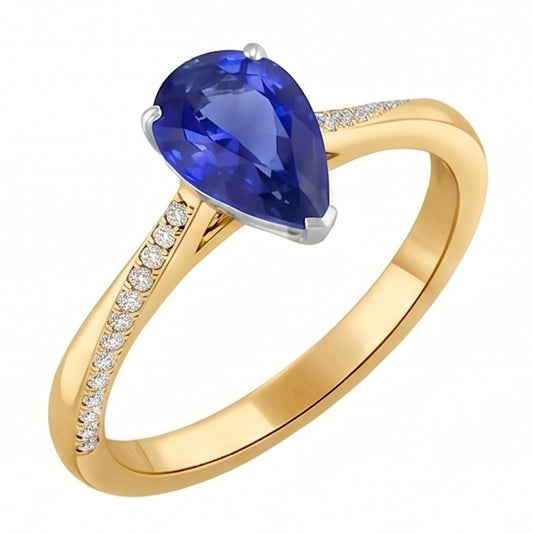 Natural Earth Mined Diamond Jewellery Ring Pear Shaped Ceylon Sapphire 2.50 Carats