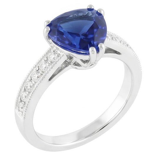 Natural Earth Mined Diamond Jewellery Trillion Cut Blue Sapphire Ring Double Prong 2 Carats