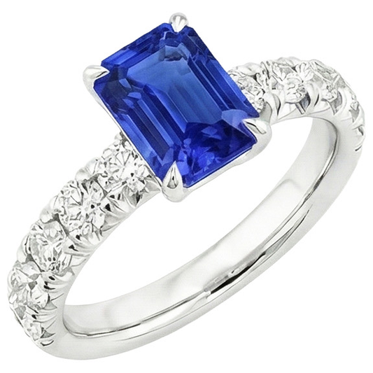 Natural Earth Mined Diamond Pave Setting Ring Emerald Ceylon Sapphire 5 Carats