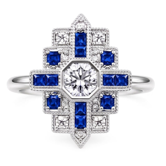 Natural Earth Mined Diamond Ring 2.50 Carats Antique Style Ceylon Blue Sapphire