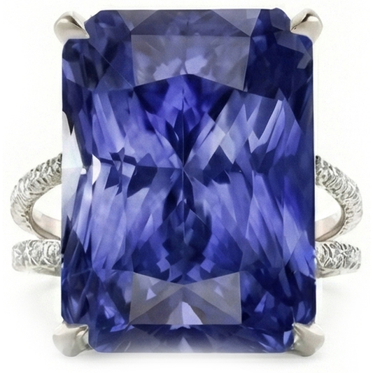 IGI CERTIFIED Diamond Ring Big Sapphire Gemstone Jewelry 7.50 Carats Split Shank