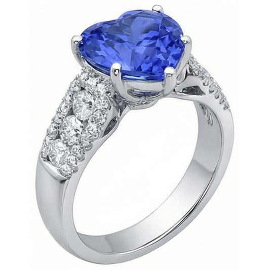 Natural Earth Mined Diamond Ring Heart Shaped Light Blue Sapphire Jewellery 5.50 Carats