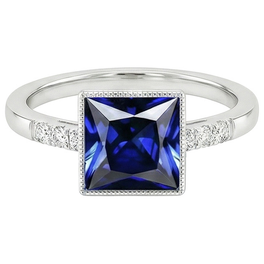 natural round sapphire 5.25ct ring on white background