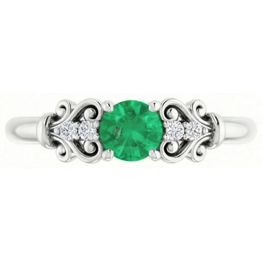 natural round emerald 1.40ct ring side angle
