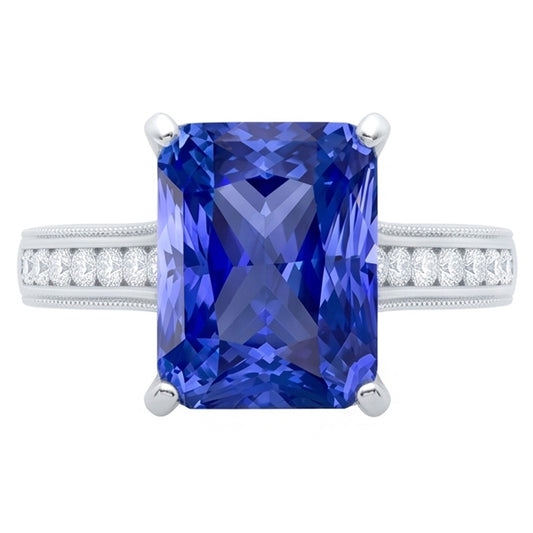 Natural Earth Mined Diamond Sapphire Ring With Accents 4 Carats Milgrain Shank Channel Set