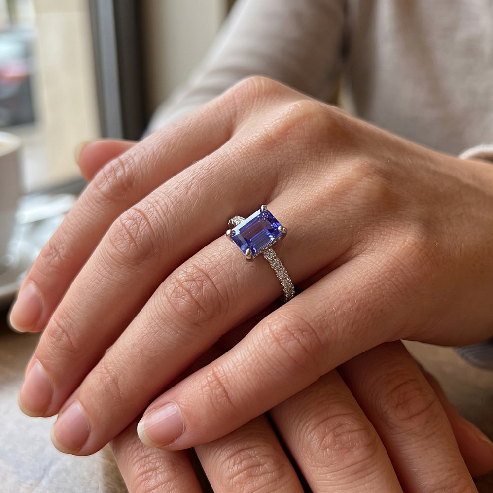 Natural Earth Mined Diamond Solitaire Emerald Light Blue Sapphire Engagement Ring 3 Carats