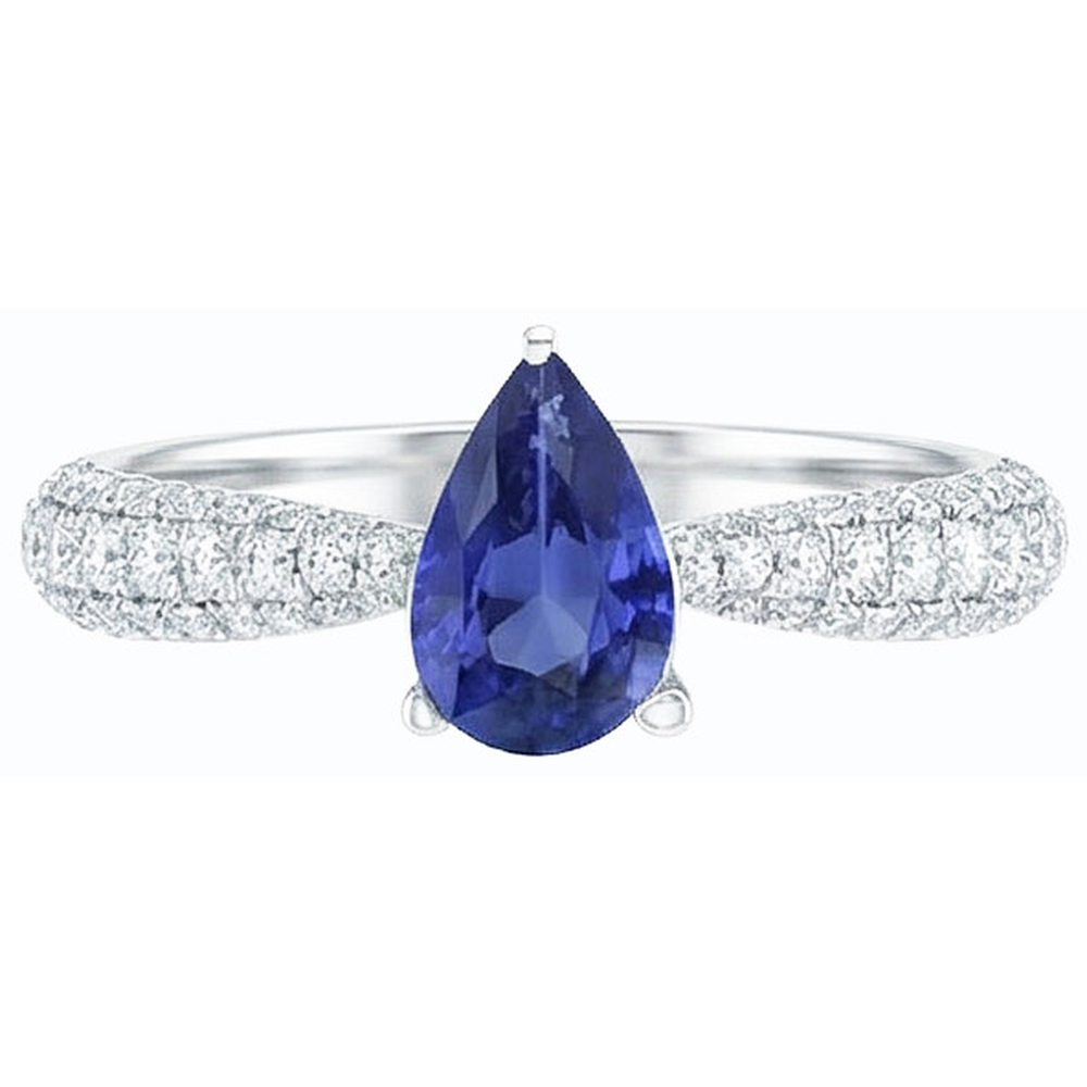 Natural Earth Mined Diamond Solitaire Ring Accents Pear Ceylon Sapphire 2.50 Carats