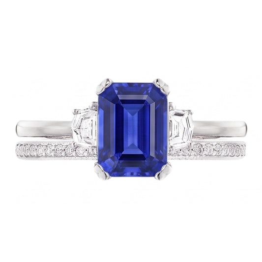 Natural Earth Mined Diamond Wedding Ring Set Emerald Sapphire Prong 3 Stone 4 Carats