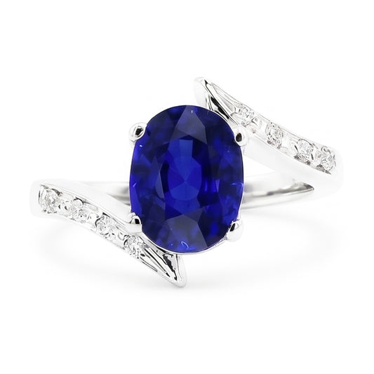 Natural Earth Mined Diamond and Sapphire Engagement Ring Oval Tension Style 2.50 Carats