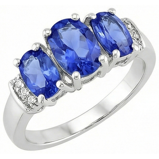 natural round sapphire 5.26ct ring front view