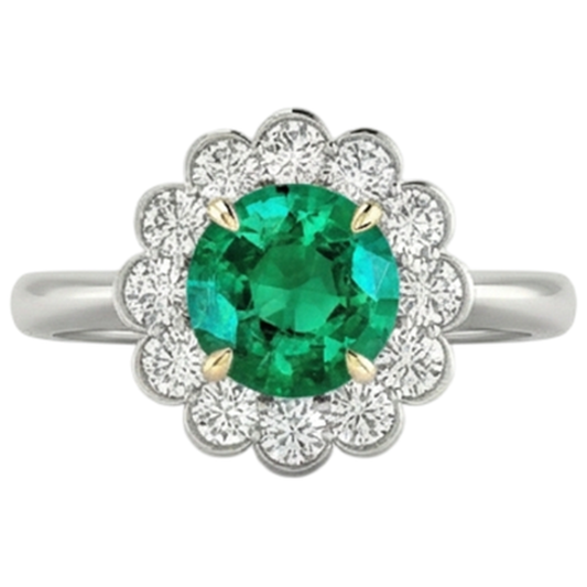 Round Brilliant Emerald ring in 14K Two Tone Gold – front view