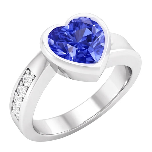 Natural Gemstone Ring Heart Bezel Set Ceylon Sapphire 2.25 Carats Jewellery