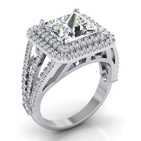 Halo Diamond Engagement Ring 6 Carats Split Shank White Gold 14K