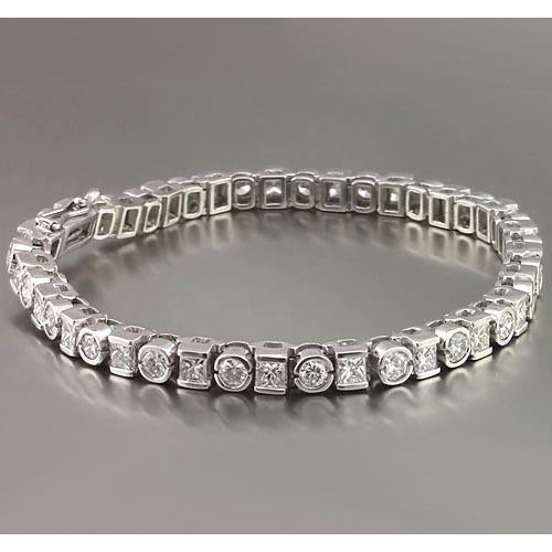 Natural Princess Round Diamond Tennis Bracelet 7.20 Carats White Gold 14K