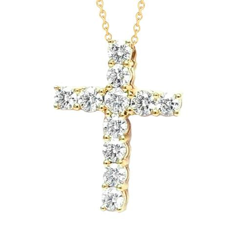 Natural Prong Round Diamond Pendant 3.50 Carats Yellow Gold 14K Jewelry