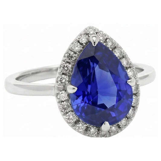 Colored Stone Ring 14K White Gold with Cornflower Blue Sapphire – front view