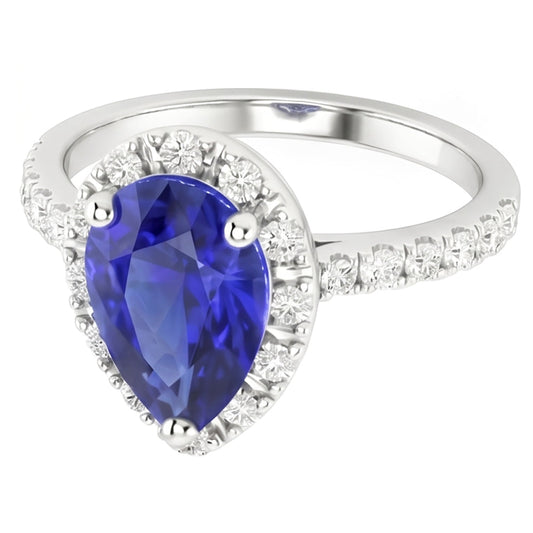 Colored Stone Ring 14K White Gold with Cornflower Blue Sapphire – front view