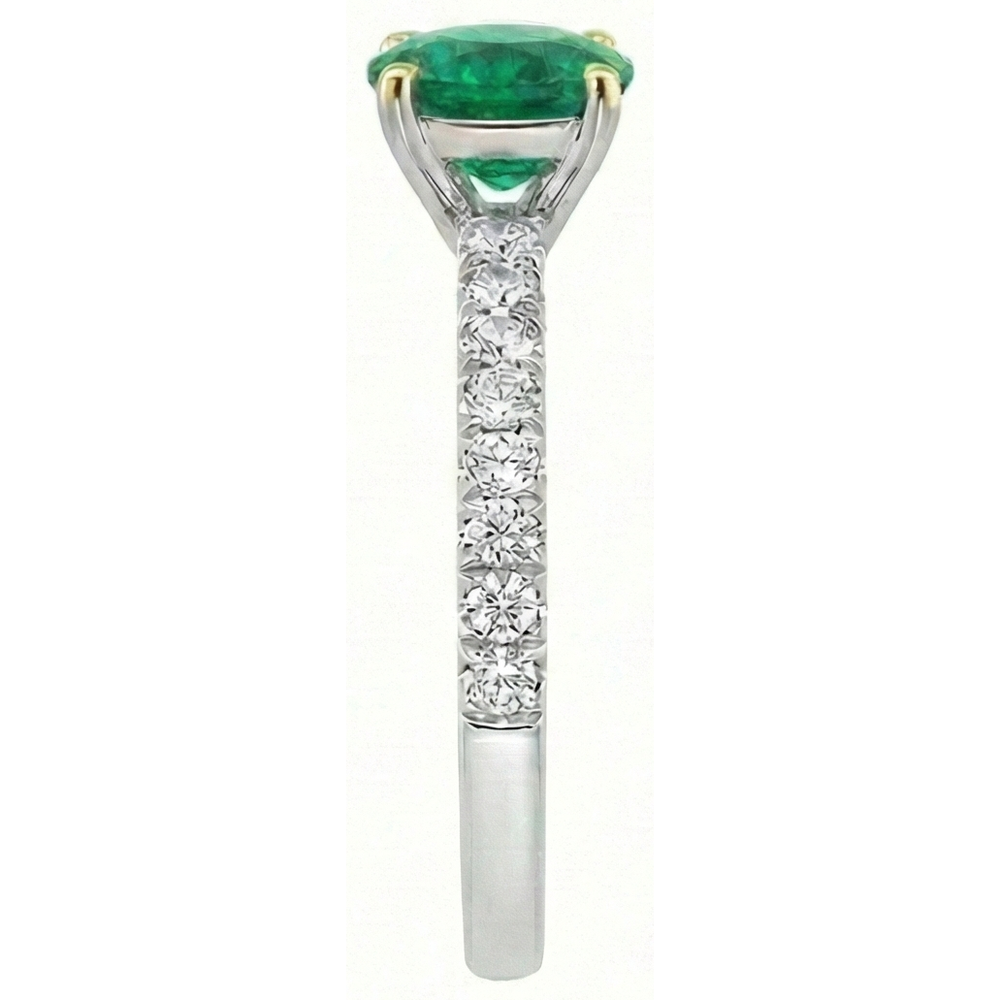 Round Brilliant Fine Emerald ring in Two-Tone 14K Gold – back view